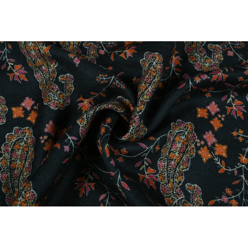 Black Base Paisley Printed Wool Fabric
