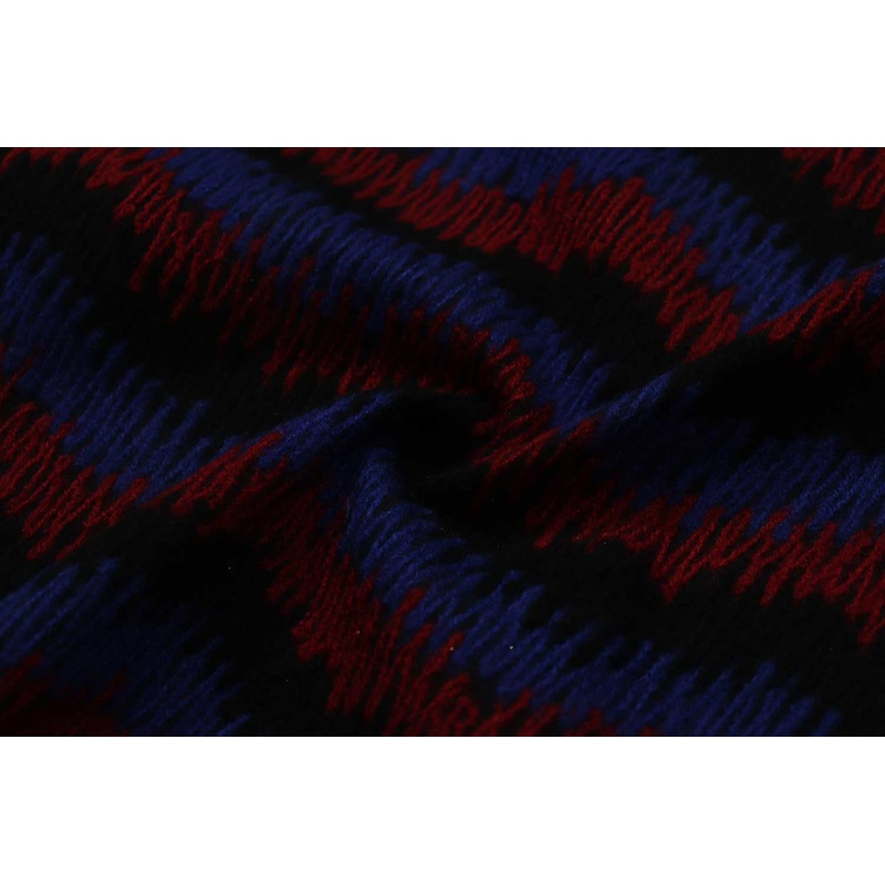Blue & Red Waves Embroidered Wool Fabric