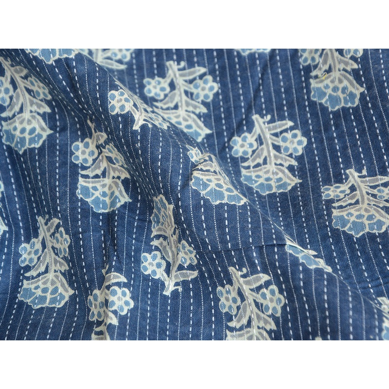 Aegean Blue Motifs  Pure Cotton Kantha Fabric
