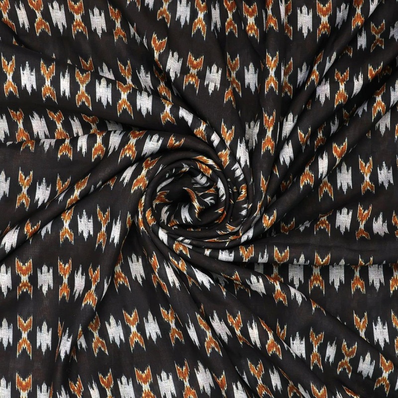 Black Ikat Digital Printed Muslin Fabric