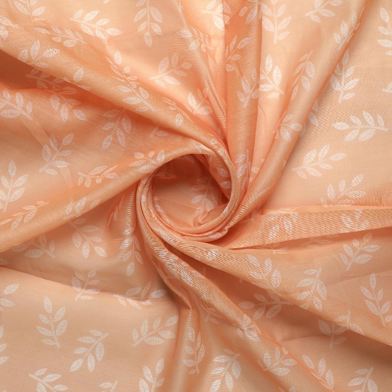 Chanderi Digital Printed Fabric - Orange Leaves