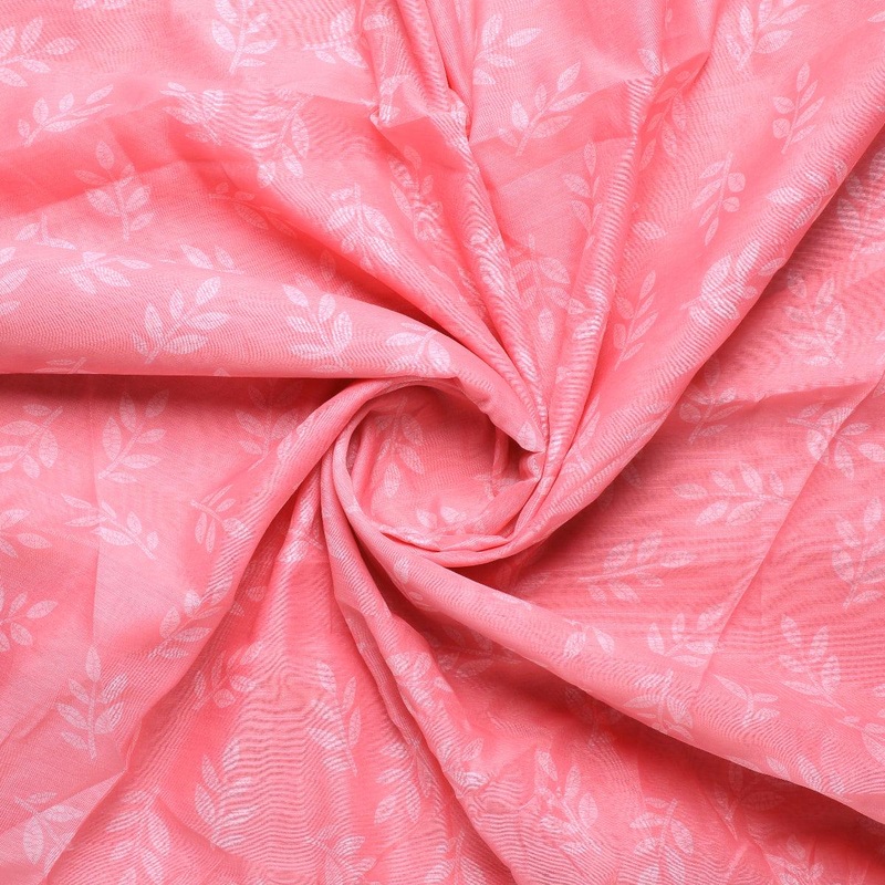 Chanderi Digital Printed Fabric with Pink Leaves Print