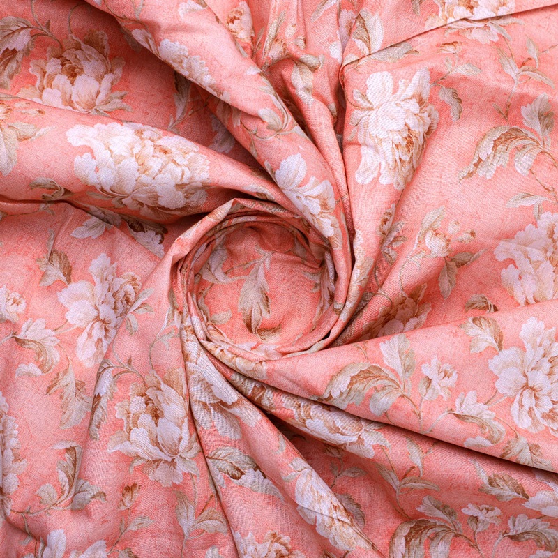 Pure Cotton Fabric in Peach Floral Design