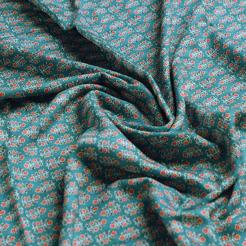 Rama Green Flower Pashmina Printed Fabric