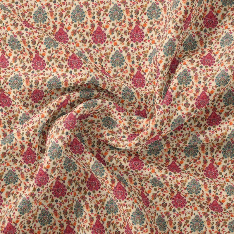 Red Damask Pashmina Printed Fabric