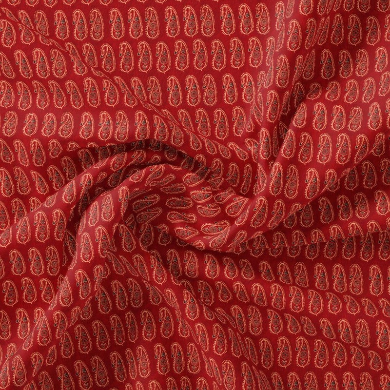 Red Paisley Organza Printed Fabric