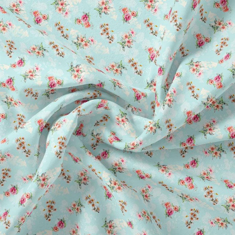Skyblue Flower Weightless Printed Fabric