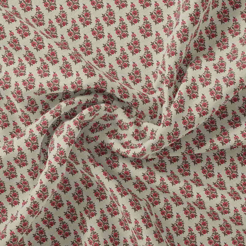 Tan Flower Poly Muslin Printed Fabric