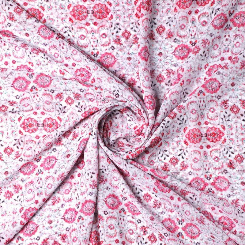 White Damask Weightless Printed Fabric