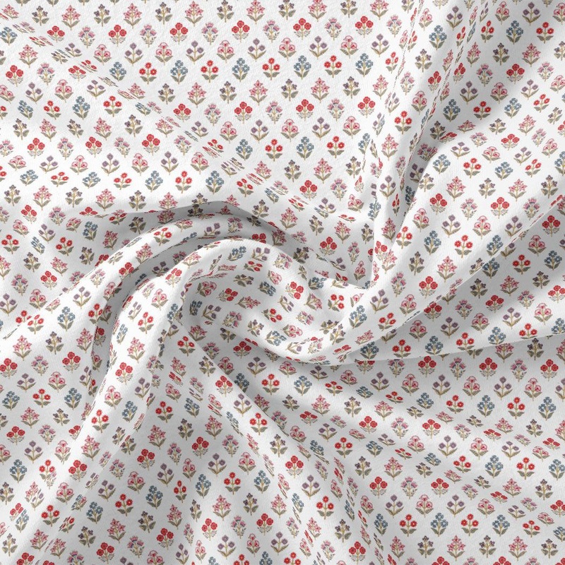 White Floral Pashmina Printed Fabric