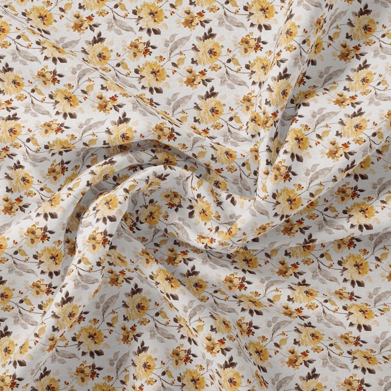 White Flower Weightless Printed Fabric