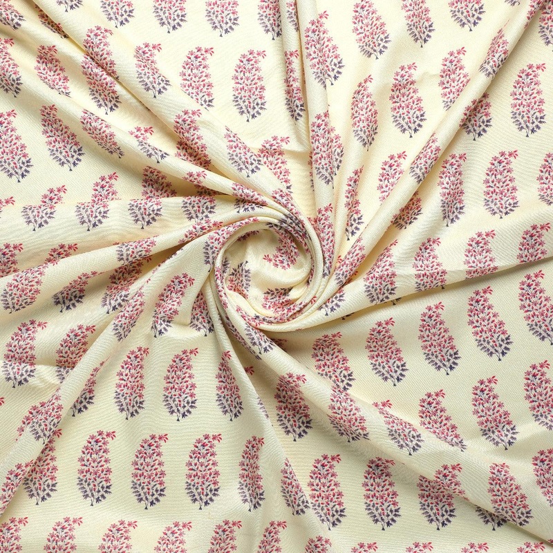 White Paisley Pashmina Printed Fabric