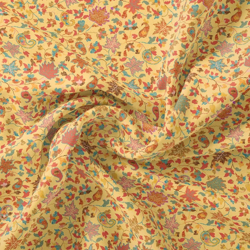 Yellow Leafs Pashmina Printed Fabric