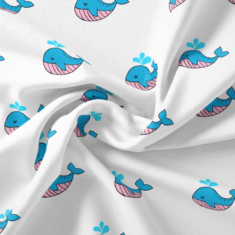 Blue and White Whale Print Muslin Fabric for Kids