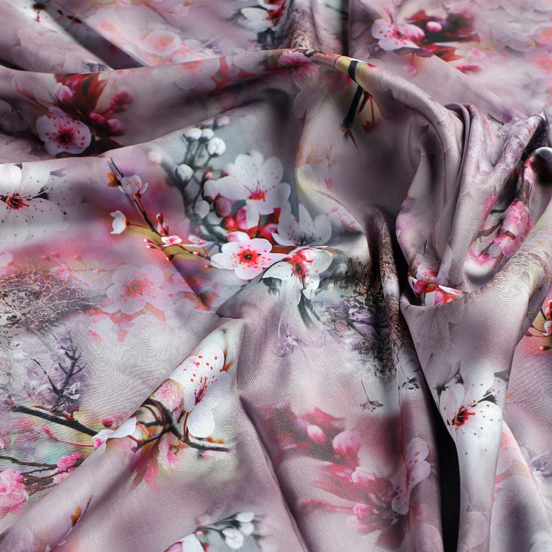 Classy Brown Floral Digital Printed Kora Silk Fabric