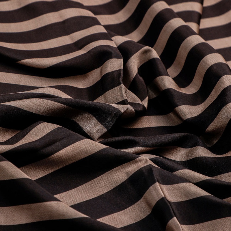 Classy Brown Strip Digital Printed Silk Crepe Fabric