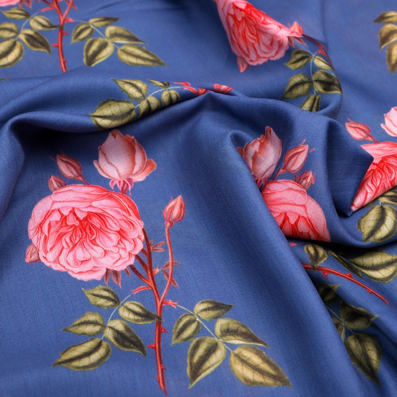 Classy floral digital printed fabric in blue by FAB VOGUE Studio
