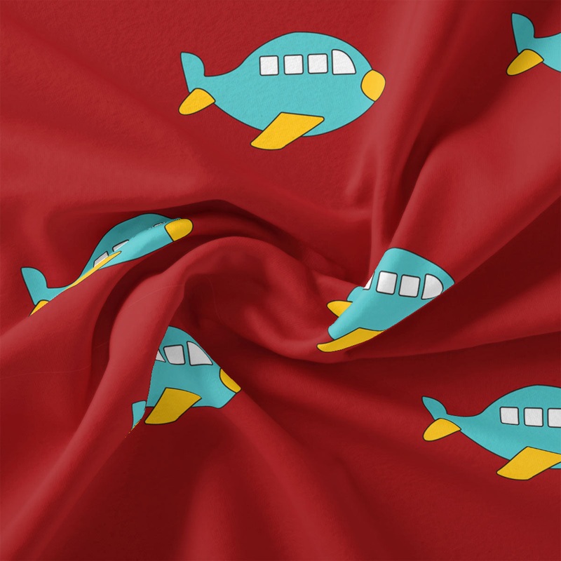 Red and Blue Airplane Print Muslin Digital Fabric for Kids