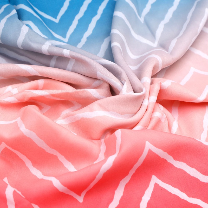 Zigzag Digital Printed Kora Silk Fabric in Multicolor